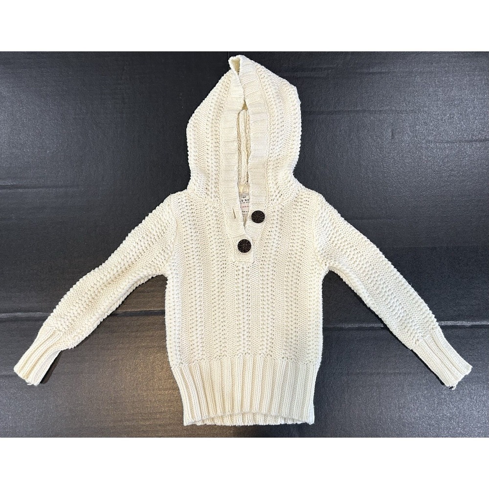 Old Navy Baby 18-24 Months Hooded White Chunky Knit Sweater‎ Preppy Old Money